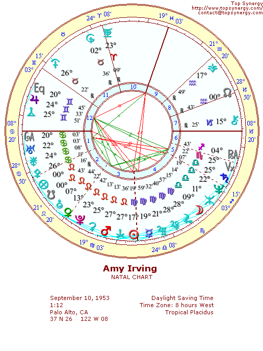 Amy Irving natal wheel chart