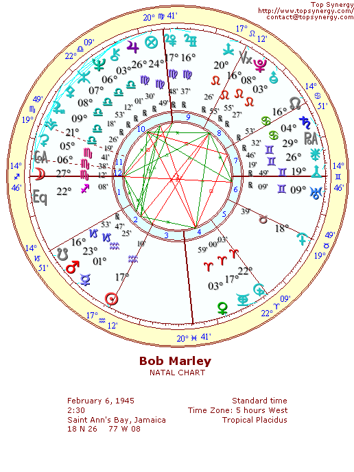 Bob Marley natal wheel chart